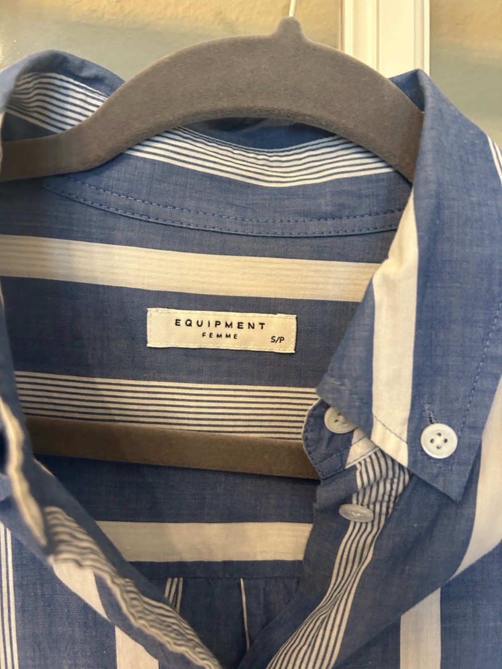 Equipment Blue and White Vertical Stripe Button-Down Shirt - Picture 2 of 3